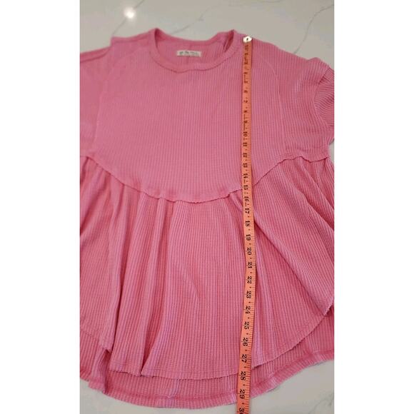 Free People Oh My Babydoll Cotton Waffle Weave Top Carnation Pink Boxy Large New - Picture 13 of 16